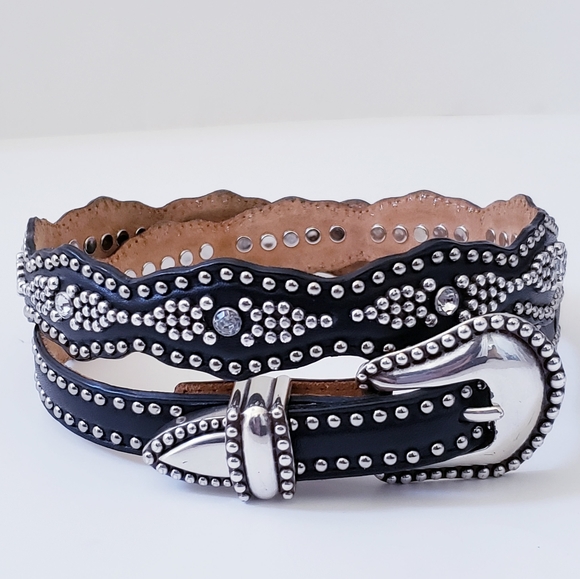 Justin Boots Accessories - Justin Boots Leather Western Rhinestone Belt Black